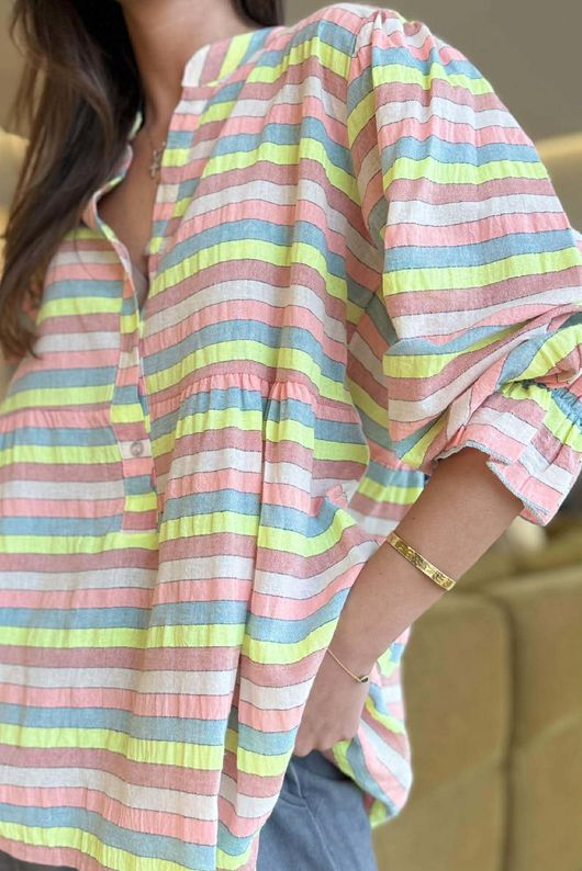 Hallie Stripe Cotton Smock Blouse F /16=